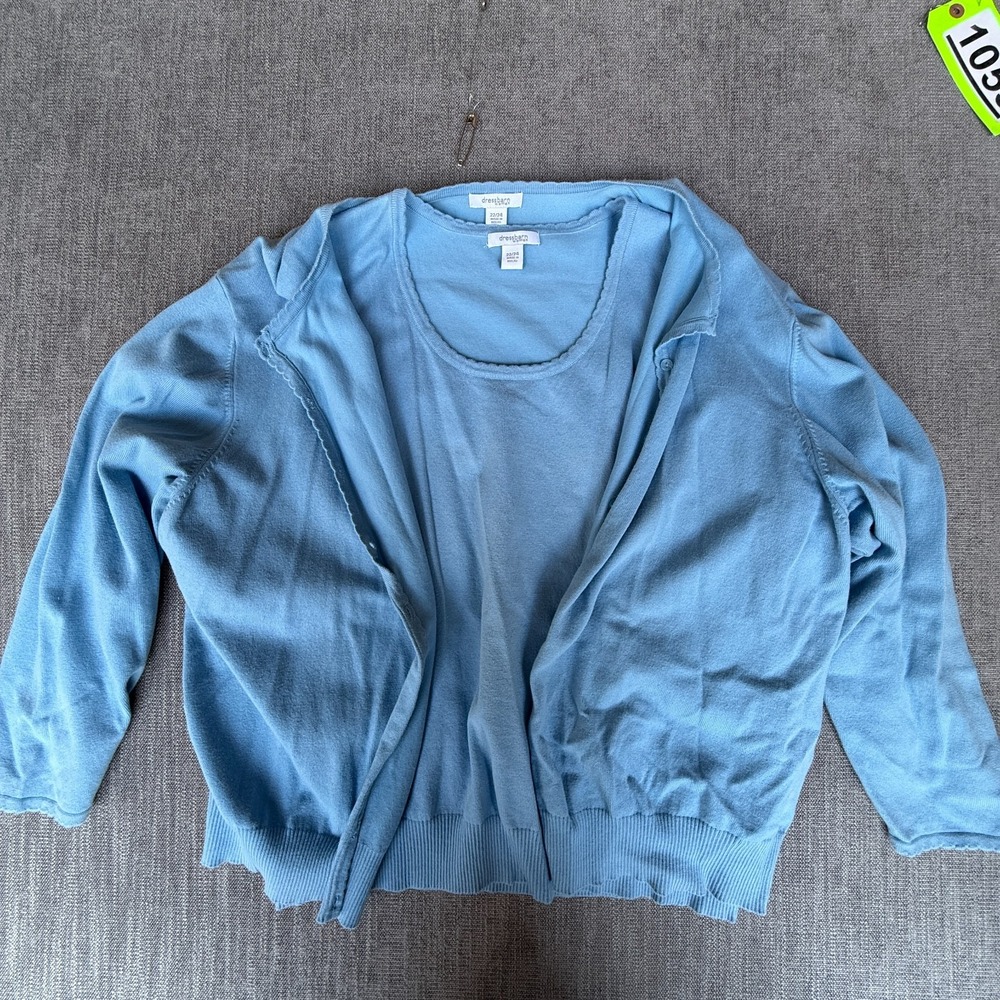 Dressbarn Twin Set Cardigan Tank Top Womens 22/24 Blue Cozy Knit Button Front